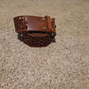 Lucky Brand Tan Leather Floral Cutout Belt